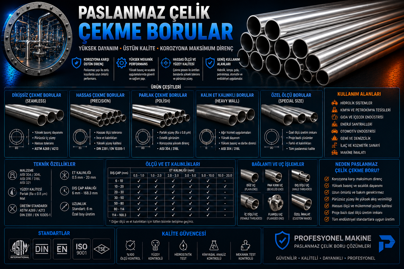 Paslanmaz Çelik Çekme Borular